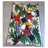 Beautiful Tropical Birds Hooked Rug Wall Hanging
