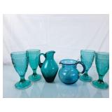 Lovely Teal Glass Sangria Set - Pitchers &