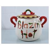 Cracker Barrell "Blazin Hot" Covered Ceramic Jar