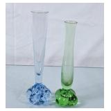 Beautiful Blue & Green Glass Bud Vases - No Chips