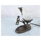 Vintage Brass Frog Pond Lamp - Frosted Floral