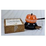 Fun Vintage Fondue Pot, Forks & Ceramic Plates