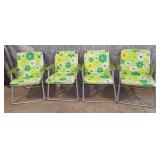 Vintage aluminum folding chair features a