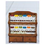 Vintage Spice Rack w/Rainbow Lidded Jars - 13"H