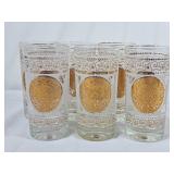 Vintage MCM Hazel Atlas Gold Aztec Highball Glass