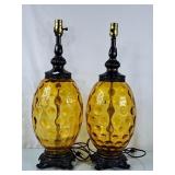 Beautiful Vintage Amber Glass Table Lamps w/Cast
