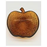 Gorgeous Vintage Amber Glass Apple Shaped Bowl -