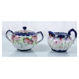 Vintage Handpainted Cobalt Cream & Sugar Set - No