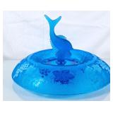 Stunning Blue Glass "Poisson Volant" Flower Bowl