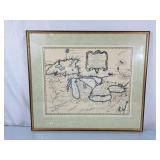 Framed Great Lakes Print of an Anique Map from