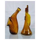 Amber Glass Saxophone & Trumpet Decanters - 9"H
