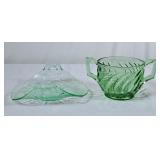 Vintage Uranium Glass Sugar Dish & Small Serving