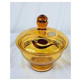 Vintage Bohemia Amber Glass Covered Dish