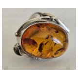 Baltic Amber Sterling Silver Ring Size 7