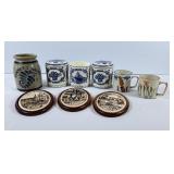 Vintage Delfts Canisters, Kennett Square Crock,