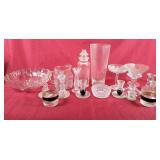 Glass Candle Holders, Pitcher, Vases, Bowl,