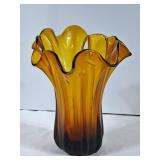 Gorgeous Amber Glass Handkerchief Vase - 9.5'H