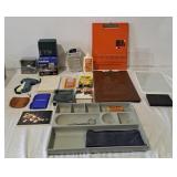 Office supplies, clipboard, cash tray, label