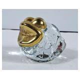Vintage Glass Frog Paperweight w/Brass Face
