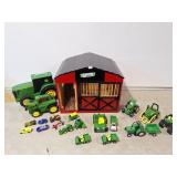 John Deere toy tractors with red barn play set