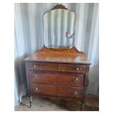 Vintage 3 drawer dresser with mirror on castors