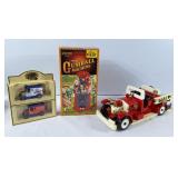Wooden fire truck, gumball machine, and 2 mini