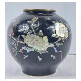 Vintage Black Lacquered Vase w/Mother of Pearl