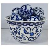Cobalt Pattern Bowl & Porcelain Carpet Balls