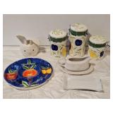 Storage canisters, divided serving platter, gravy