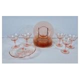Lovely Pink Glass Etched plates, Tri-Foot