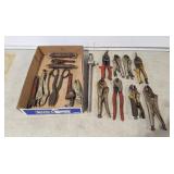 Locking pliers, tin snips, adjustable wrenches,