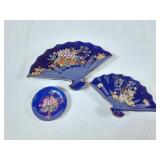 Vintage Cobalt Japanese Fan Dishes