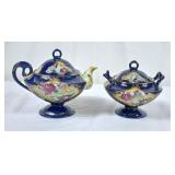 Vintage Handpainted Cobalt Teapot & Sugar Dish