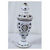 Vintage Bohemian White Overlay Cranberry Glass