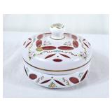 Vintage Bohemia White Overlay Cranberry Glass
