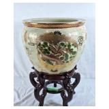 14' gold crane fish bowl planter with stand