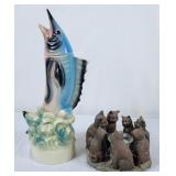Jim Beam Swordfish Decanter & Cat Candle Holder