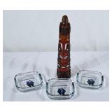 Inuit Hunter Glass Ashtrays & Avon Glass Totem