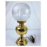 Electric Oil Lamp - Brass w/Frosted Glass Shade