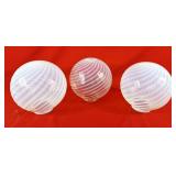 Trio of white opalescent swirl glass globe lamp