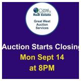 Auction begins to close Monday Sept 14, 2026, at
