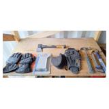 Dewalt hatchet, hand winch, hammers, gloves,  etc
