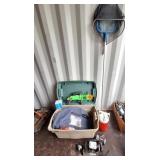 Fishing nets, folding camp table, flash lights,