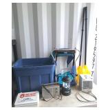 Coleman light, realistic radio, first aid kit,