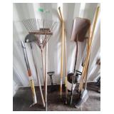 Gardening tools! Rakes, shovels, broom, etc