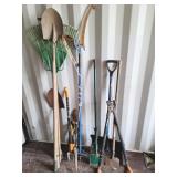 Branch pruner, hedge trimmers, hay fork, rake,