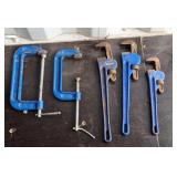 3 pipe wrenches (18" & 14") and 2 c clamps