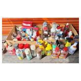 Assorted cleaners, spray paint, oils, grease, and