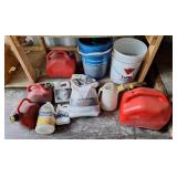 Gas cans, salt, oil (open), oiler, etc