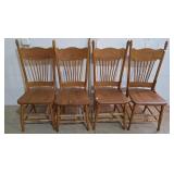 Vintage solid oak pressed-back dining chairs